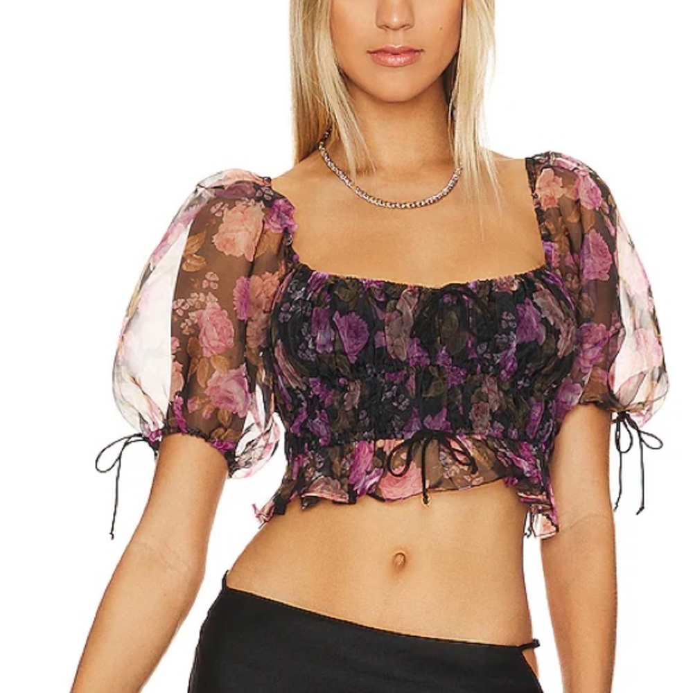 For Love & Lemons Sunshine Printed Crop Top XS